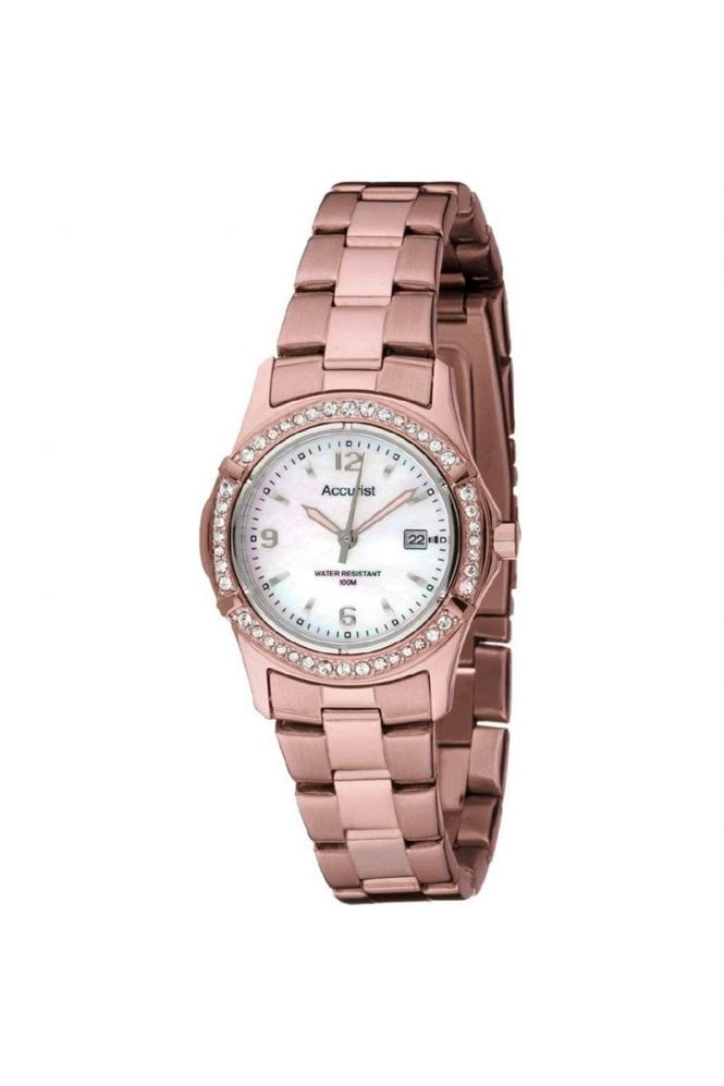 Accurist  Ladies Stone Set PVD Rose Gold 30mm Watch LB1545