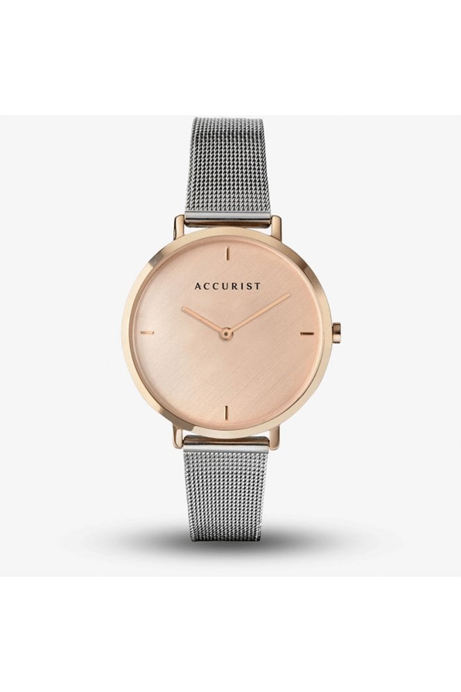 Accurist  Pink Dial Ladies Watch Mesh Bracelet 8348