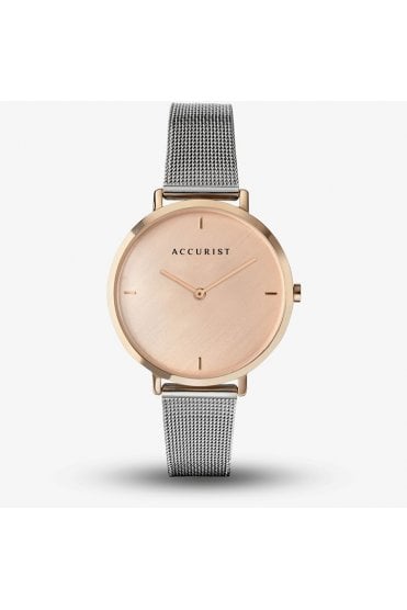 Accurist Pink Dial Ladies Watch Mesh Bracelet 8348