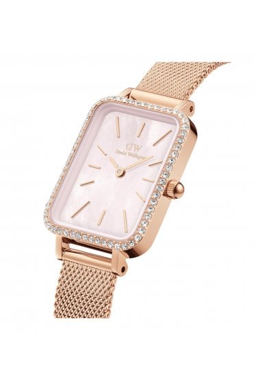 Daniel Wellington Ladies Quadro Lumine Bezel Melrose Pink 20mm Dress Watch DW00100669