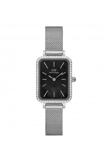 Daniel Wellington Ladies Quadro Lumine Bezel Sterling Black 20mm Dress Watch DW00100667