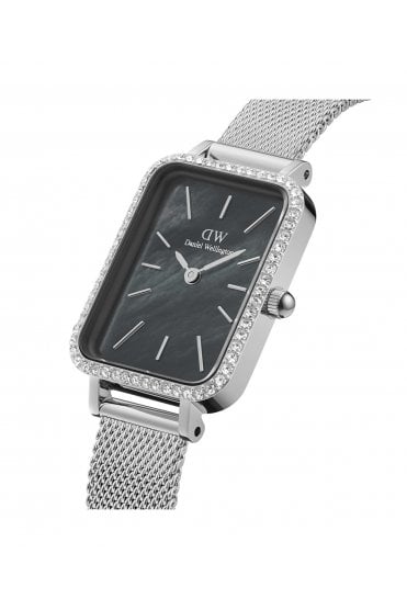 Daniel Wellington Ladies Quadro Lumine Bezel Sterling Black 20mm Dress Watch DW00100667