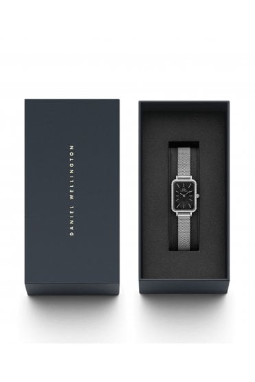 Daniel Wellington Ladies Quadro Lumine Bezel Sterling Black 20mm Dress Watch DW00100667