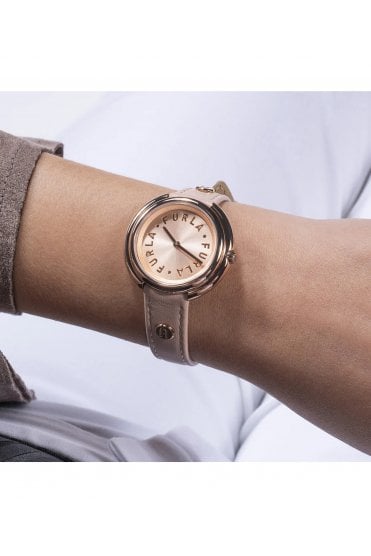 Furla Ladies Icon Shape 34mm Rose Gold Leather Strap Watch WW00032012L3