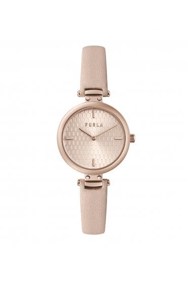 Furla Ladies New Pin 32mm Rose Gold Leather Strap Watch WW00018004L3