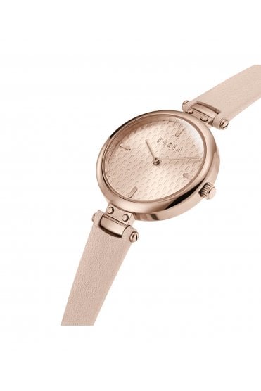 Furla Ladies New Pin 32mm Rose Gold Leather Strap Watch WW00018004L3