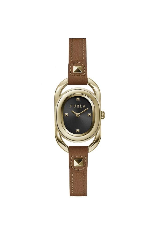 Furla  Ladies Studs Index 24mm Gold-Tone leather Strap Watch WW00008002L2