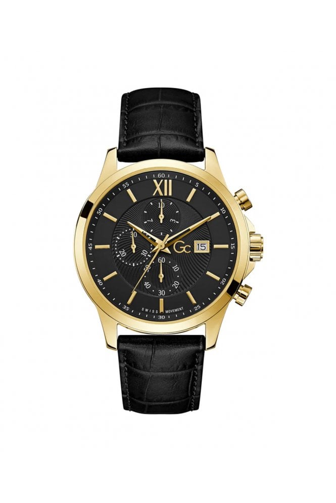 GC  Gents Executive Chrono Black Leather Strap 44mm Dress Watch Y27010G2MF
