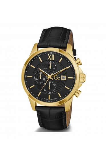 GC Gents Executive Chrono Black Leather Strap 44mm Dress Watch Y27010G2MF