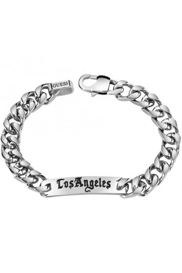 Guess Gents Stainless Steel Engraved Curb Chain Bracelet UMB21527-L