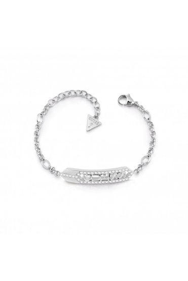 Guess Hexagon Plaque Logo Silver Bracelet UBB29120-L
