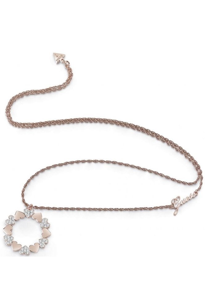 Guess  Ladies Heart Bouquet Rose Gold Necklace UBN85049