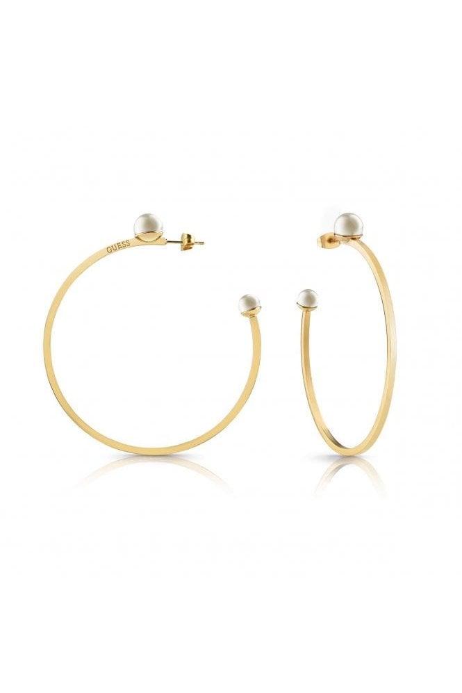 Guess  Open White Pearl Gold Hoops UBE78028