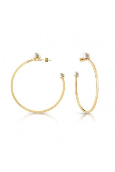 Guess Open White Pearl Gold Hoops UBE78028