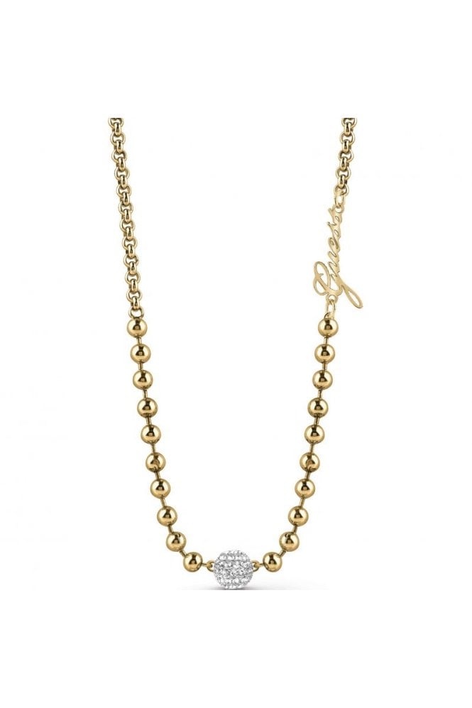 Guess  Pave Bead & Gold Beaded Chain Necklace UBN78050