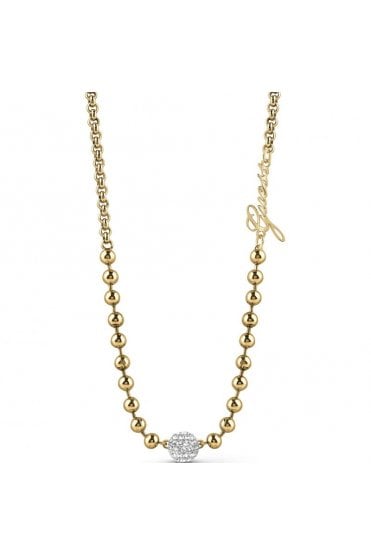 Guess Pave Bead & Gold Beaded Chain Necklace UBN78050