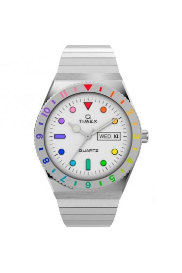 Q Timex Rainbow 36mm Stainless Steel Expansion Band Watch TW2V66000