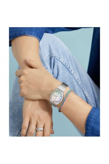 Q Timex Rainbow 36mm Stainless Steel Expansion Band Watch TW2V66000