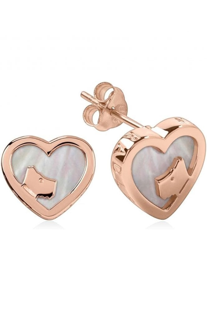 Radley  Ladies 18ct Rose Gold Plated Sterling Silver MOP Heart Earrings RYJ1066