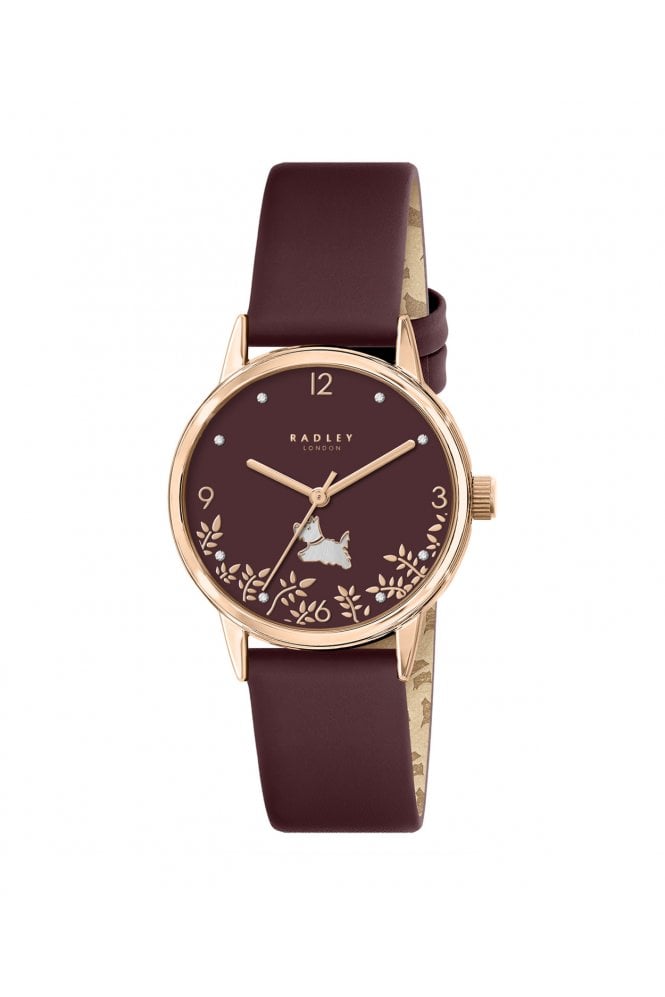 Radley  Ladies 31mm Rose Gold Plated Cranberry Leather Strap Watch RY21842A