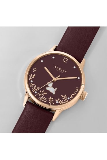 Radley Ladies 31mm Rose Gold Plated Cranberry Leather Strap Watch RY21842A