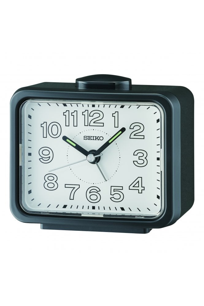 Seiko  Black Bedside Bell Alarm Clock with Light 11cm QHK061K