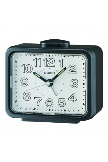 Seiko Black Bedside Bell Alarm Clock with Light 11cm QHK061K