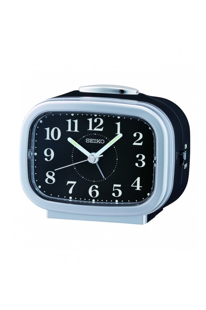 Seiko  Black Bedside Bell Alarm Clock with Light & Snooze 10cm QHK060A