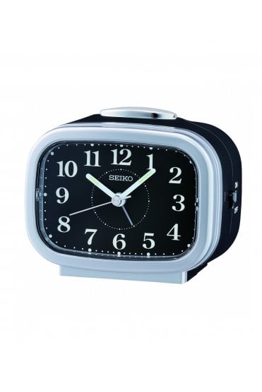 Seiko Black Bedside Bell Alarm Clock with Light & Snooze 10cm QHK060A