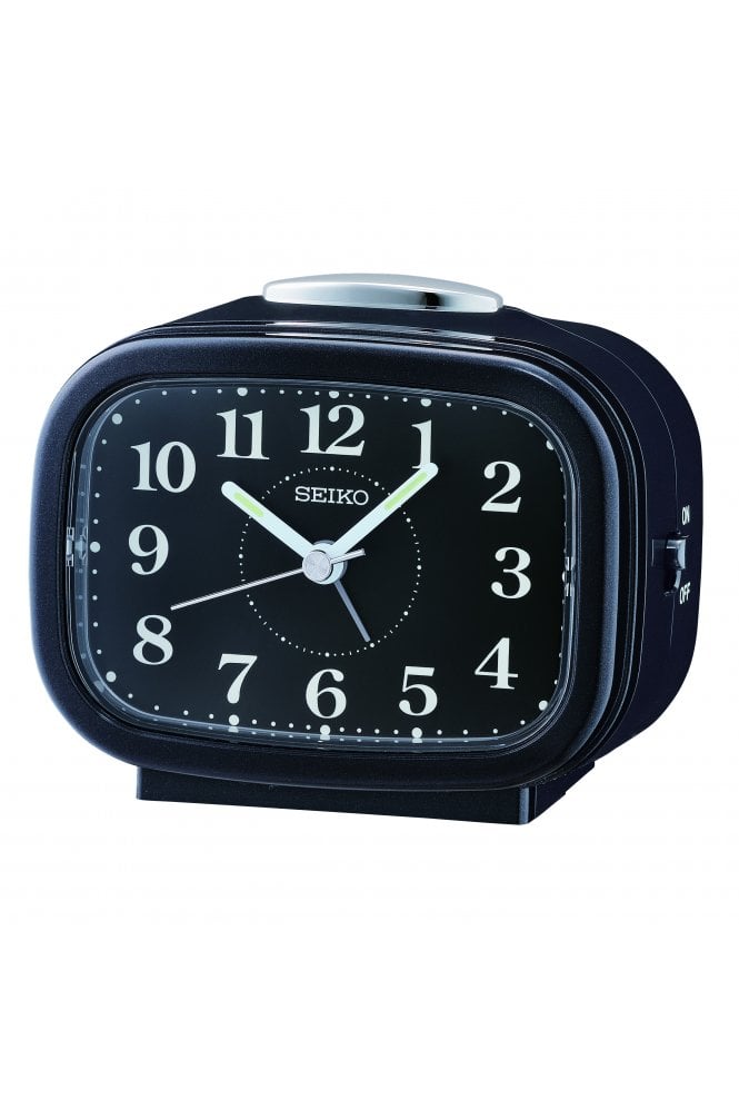 Seiko  Black Bedside Bell Alarm Clock with Light & Snooze 10cm QHK060J