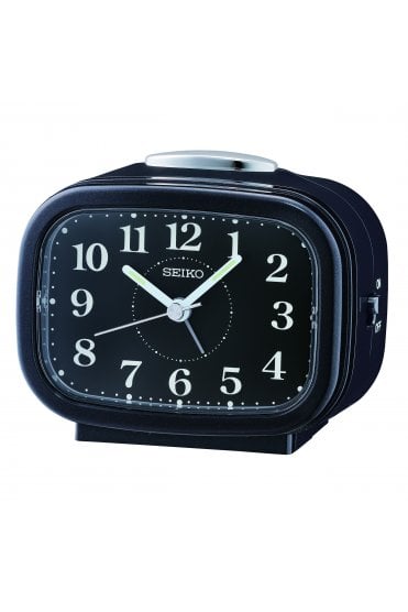 Seiko Black Bedside Bell Alarm Clock with Light & Snooze 10cm QHK060J