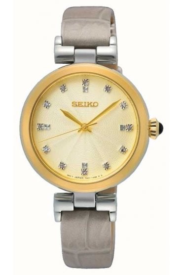 Seiko Ladies Crystal Set Dial Leather Strap Watch SRZ546P1