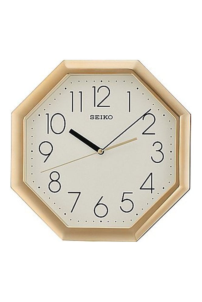 Seiko  Octagonal Gold Tone Wall Clock Off White Dial - Quartz Movement - QXA668G