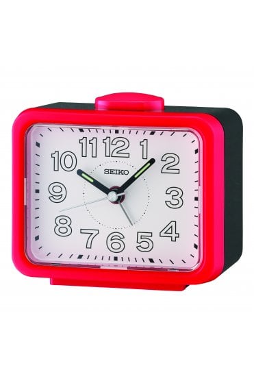 Seiko Red Bedside Bell Alarm Clock with Light 11cm QHK061R