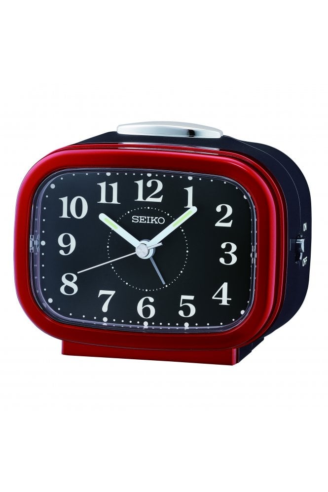 Seiko  Red Bedside Bell Alarm Clock with Light & Snooze 10cm QHK060Q