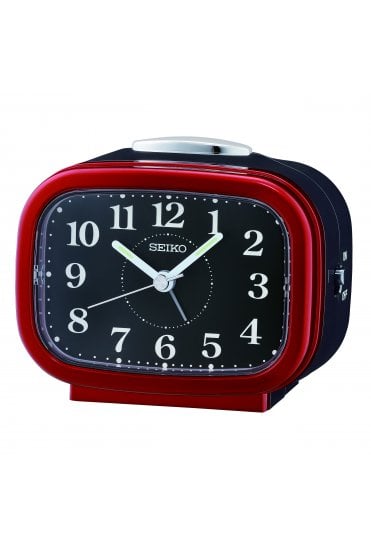 Seiko Red Bedside Bell Alarm Clock with Light & Snooze 10cm QHK060Q