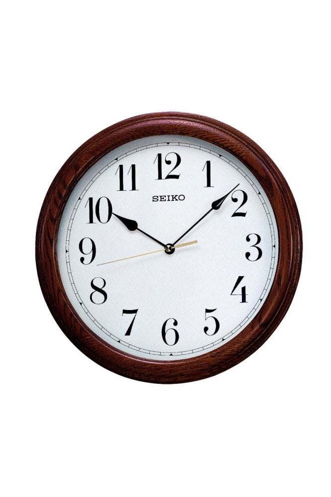 Seiko  Solid Oak Case Analogue Wall Clock - Easy To Read Dial & Quartz Movement