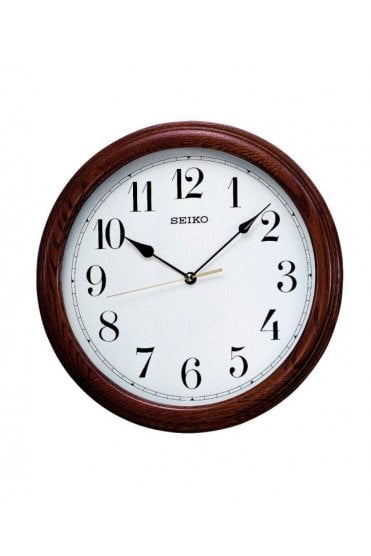 Seiko Solid Oak Case Analogue Wall Clock - Easy To Read Dial & Quartz Movement