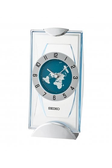 Seiko Standing Peacock Blue Dial 21cm World Map Dial Clock QXG152S