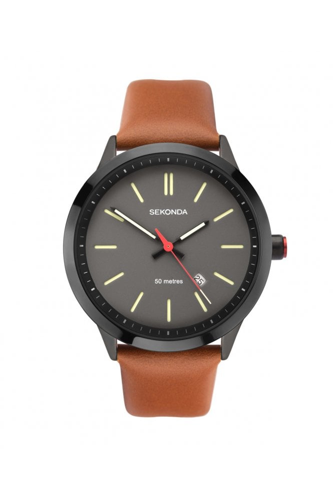 Sekonda  Gents Brown Leather Strap 43mm Casual Watch 1828