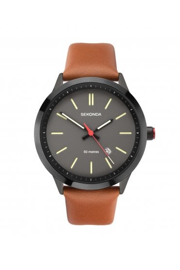 Sekonda Gents Brown Leather Strap 43mm Casual Watch 1828