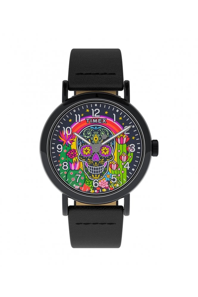 Timex  Gents Weekender Day of the Dead 40mm Leather Strap Watch TW2Y15900