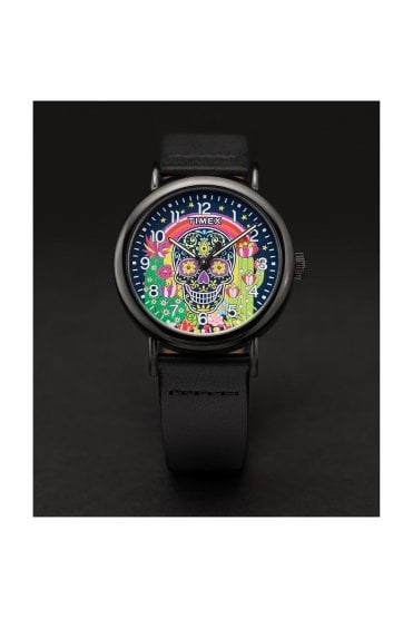 Timex Gents Weekender Day of the Dead 40mm Leather Strap Watch TW2Y15900