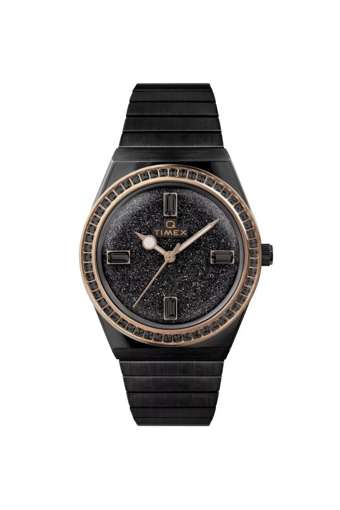 Timex  Ladies Q  36mm Black Crystalized Lab Watch TW2W10600