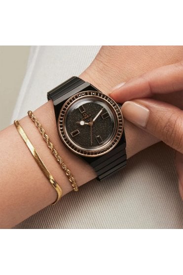 Timex Ladies Q Timex 36mm Black Crystalized Lab Watch TW2W10600