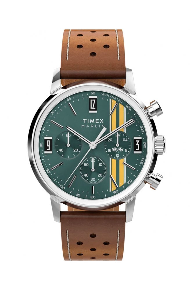 Timex Marlin Chronograph Tachymeter 40mm Leather Strap Watch TW2W99100