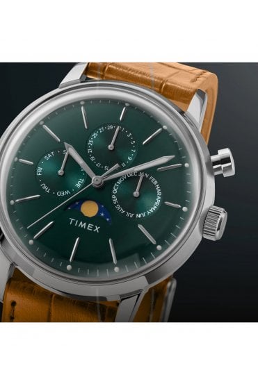Timex Marlin Moon Phase 40mm Leather Strap Watch TW2W51000