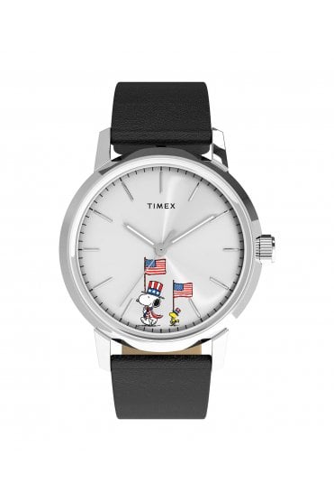 Timex Peanuts x Marlin Automatic Americana 40mm Leather Strap Watch TW2Y50300