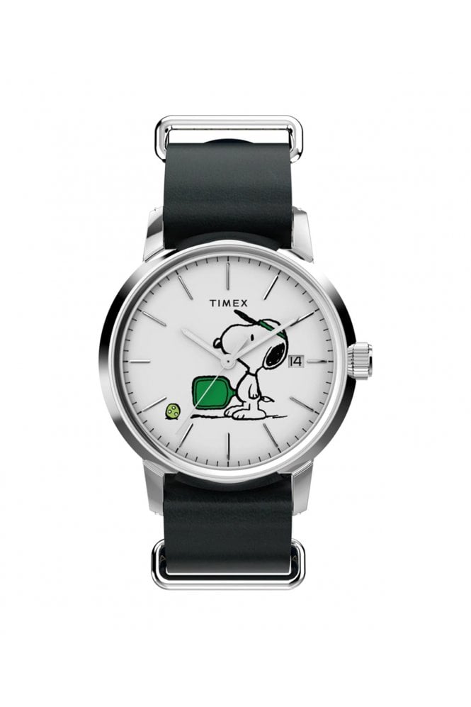 Timex  Peanuts x Marlin Automatic Pickleball 40mm Leather Strap Watch TW2Y50500