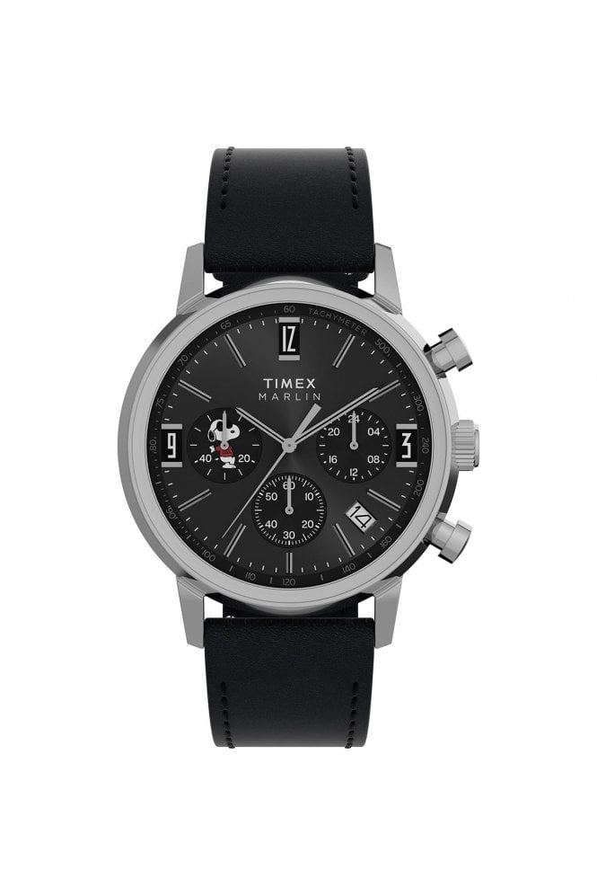 Timex  Peanuts x Marlin Chronograph Joe Cool 40mm Leather Strap Watch TW2Y48500